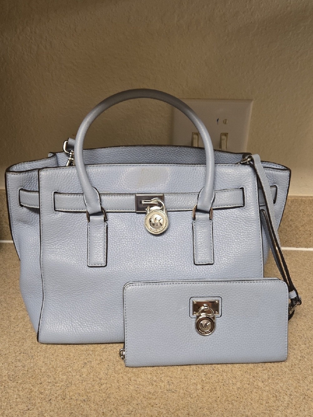 Michael Kors Pale Blue Leather Satchel with Matching Wallet
